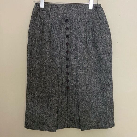 Vintage Women's Button Front Pencil Skirt Gray Tweed XS Preppy Business Casual - Picture 2 of 8